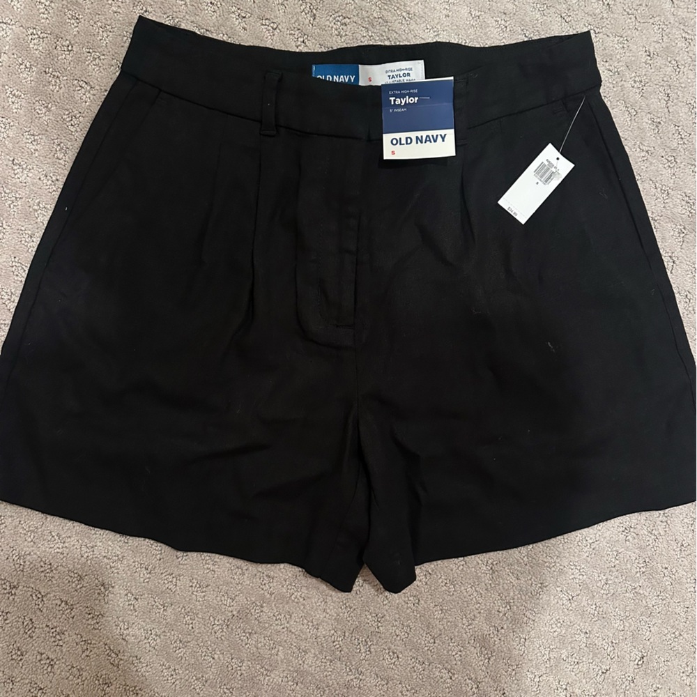 Linen High Waist Black Women's Shorts